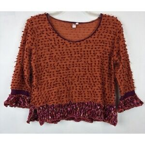 Hand Jive Tunic Top Womens Large Shirt Orange Eyelash Artsy Old Money